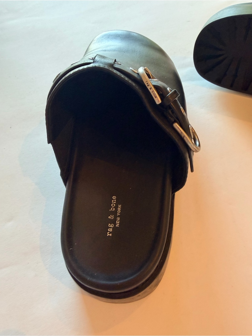 Rag & Bone Black Leather Buckle Grommet Clogs Mules Size 39 NWOT - Picture 9 of 12